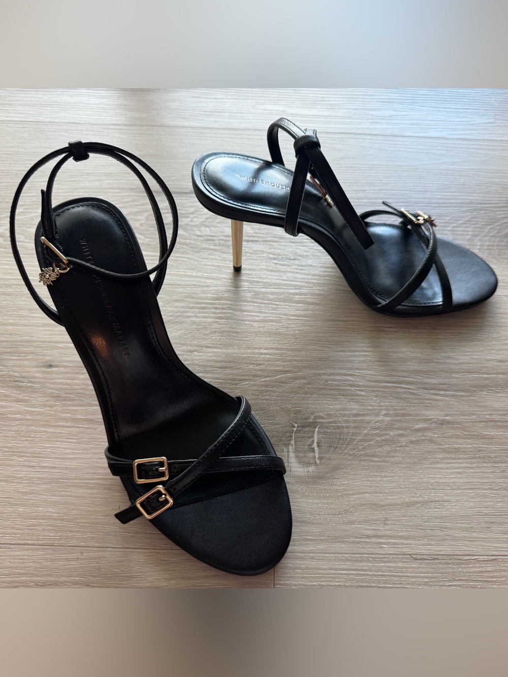 NWOT White House Black Market Black Strappy Ankle-Tie Heels - Picture 13 of 14